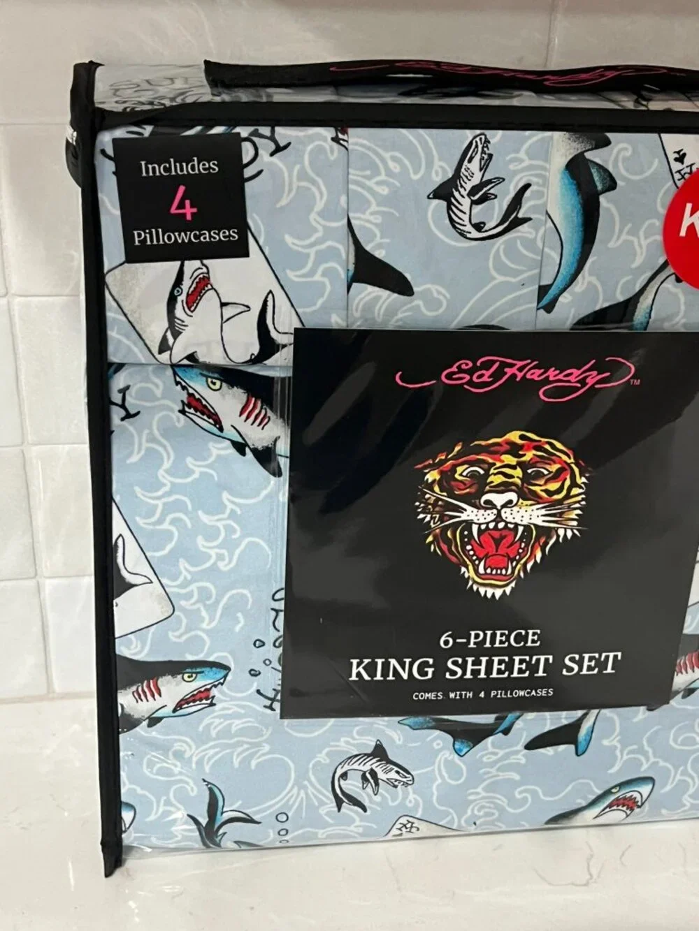 ED HARDY King Blue Sheet Set 6pc New Surf Shark Cards Tattoo Grunge Y2K Surfer